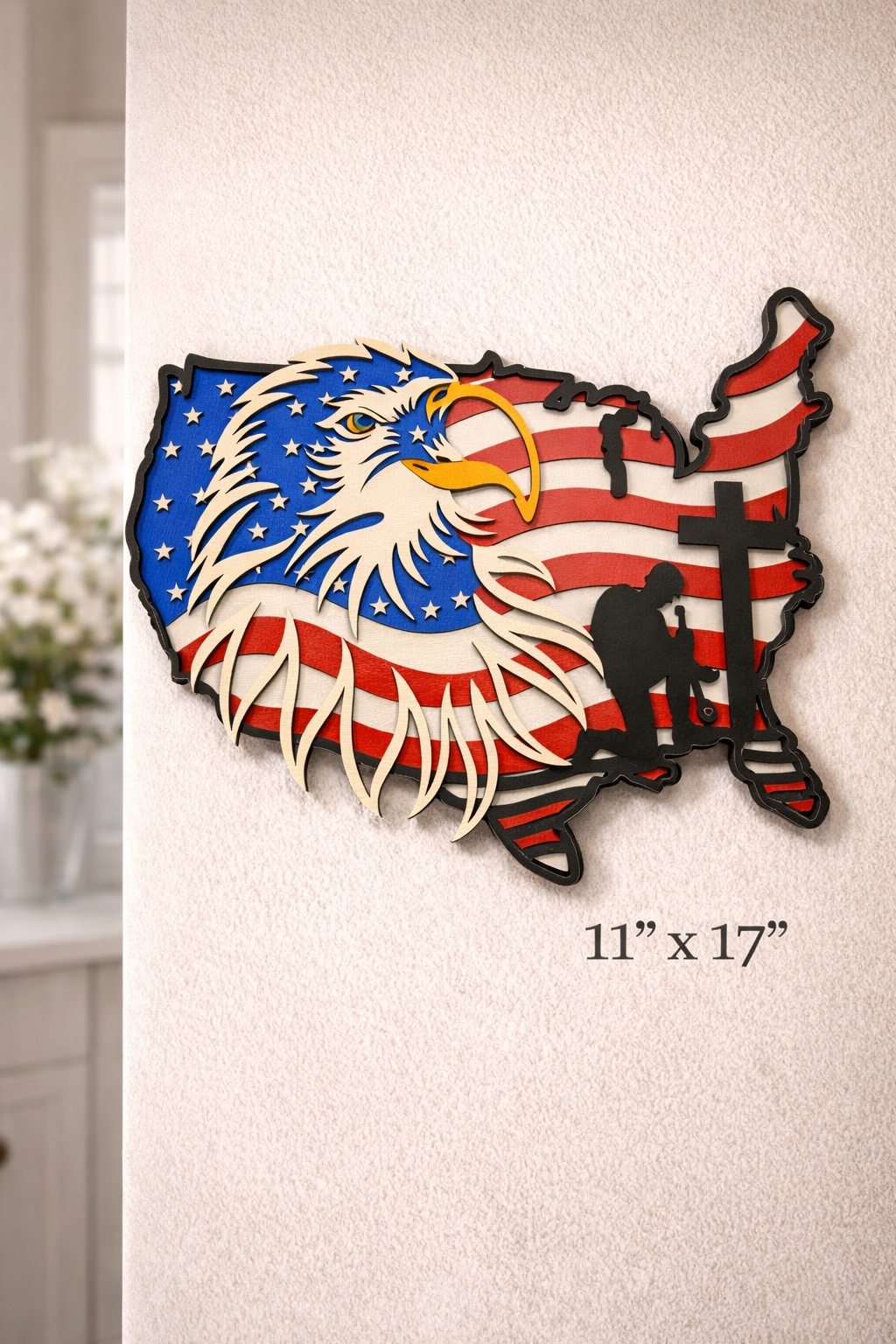 American Flag with Eagle and Soldier  11” x 17”