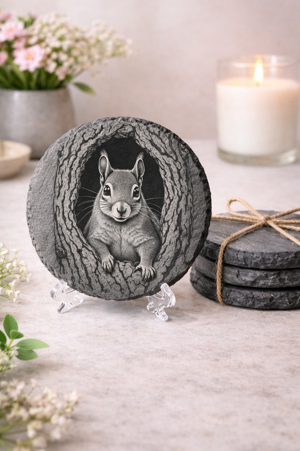 Squirrel 4” Slate Decor/Coasters