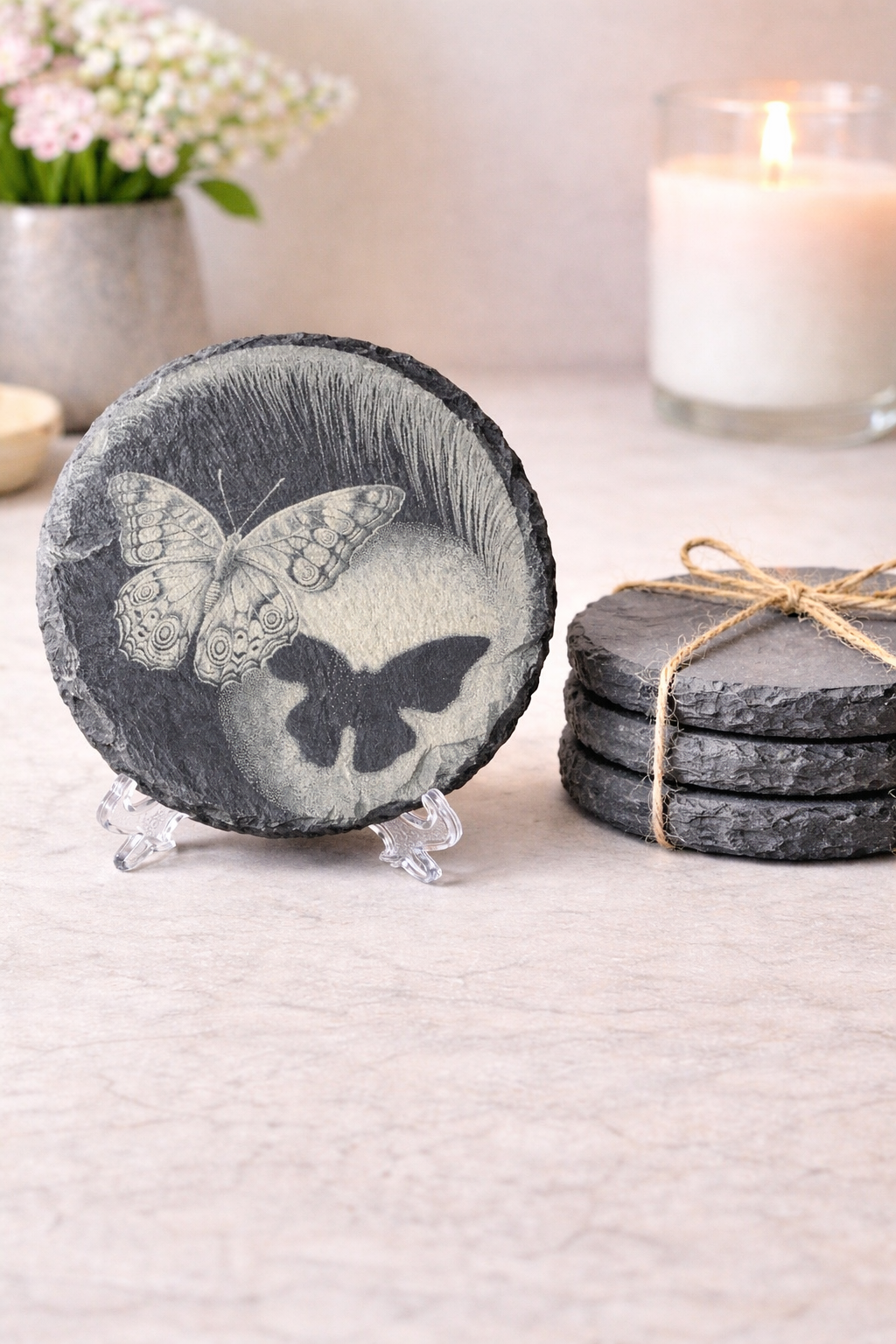 Butterfly 4” Slate Decor/Coasters