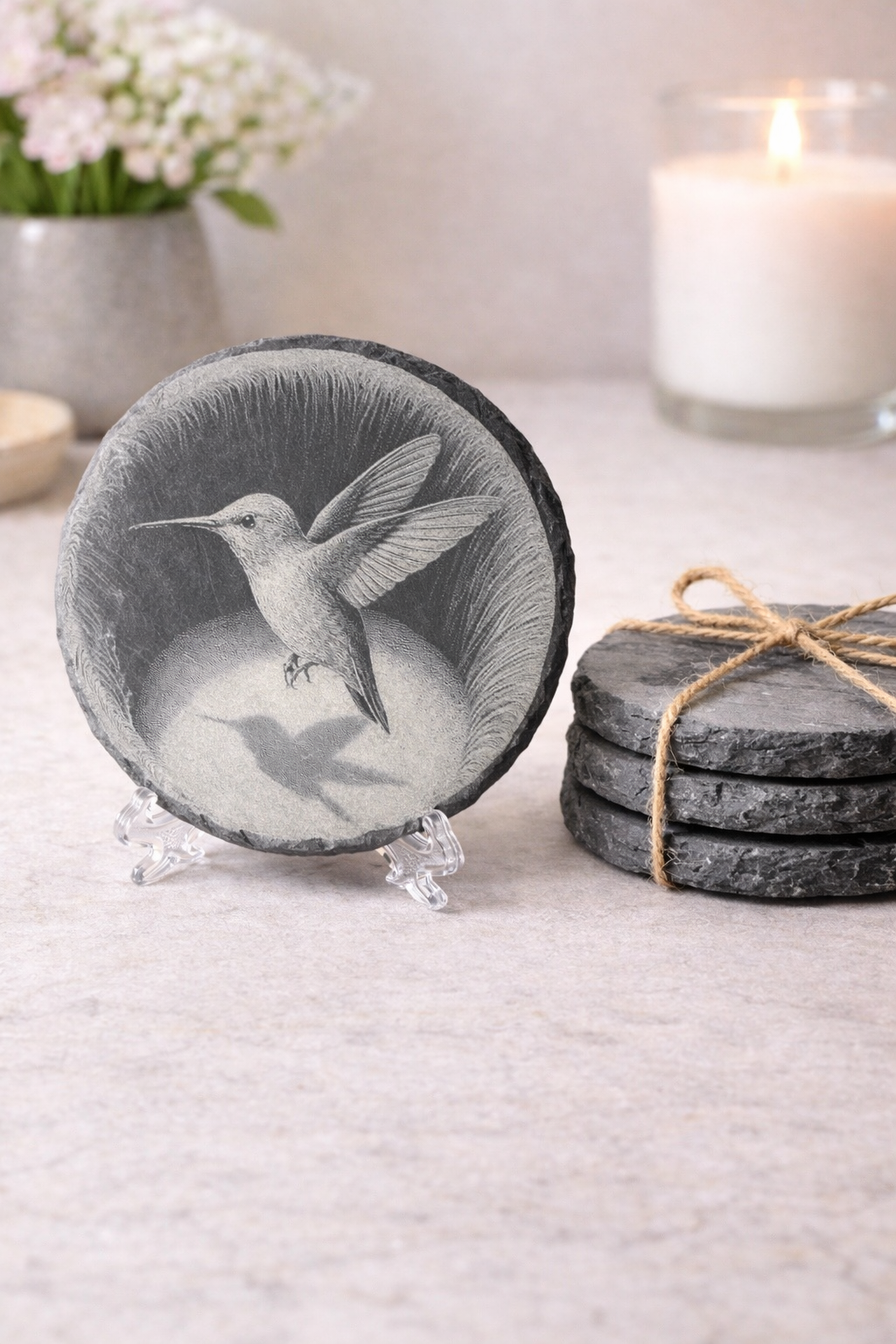 Hummingbird 4” Slate Decor/Coasters