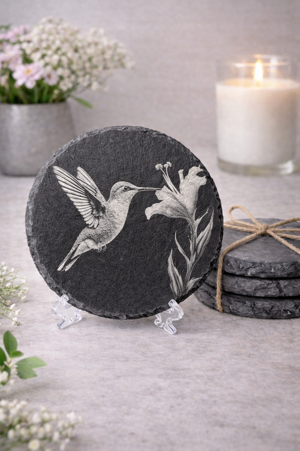 Hummingbird 4” Slate Decor/Coasters