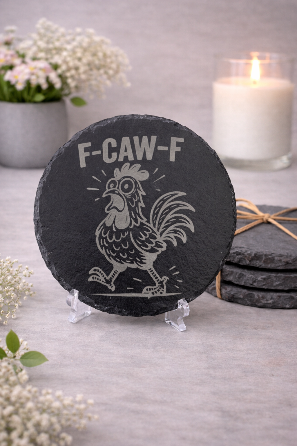 Chicken faw caw f 4” Slate Decor/Coasters